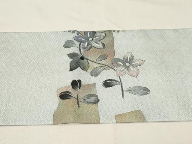 平和屋着物●九寸名古屋帯　手描き　草花文　正絹　逸品　CABA2189dy