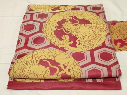 平和屋着物●アンティーク　九寸名古屋帯　竜　正絹　逸品　CABA2193dy