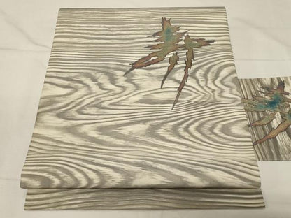 平和屋着物●塩瀬　九寸名古屋帯　寿　杢目文様　金彩　正絹　逸品　CABA2214dy
