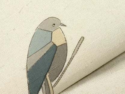 平和屋着物●九寸名古屋帯 手描き 紬地 休み鳥文 正絹 逸品 CABA2215dy