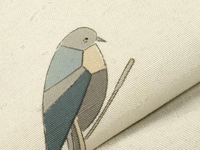 平和屋着物●九寸名古屋帯 手描き 紬地 休み鳥文 正絹 逸品 CABA2215dy