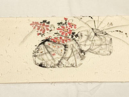 平和屋着物●九寸名古屋帯　作家物　手描き　髭紬　陶器花文　正絹　逸品　CABA2222dy