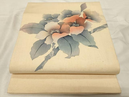 平和屋着物●九寸開き名古屋帯 作家物 ろうけつ染め 草花文 正絹 逸品 CABA2237dy