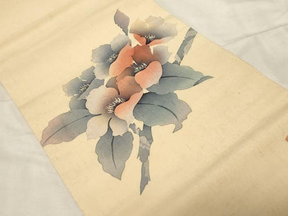 平和屋着物●九寸開き名古屋帯 作家物 ろうけつ染め 草花文 正絹 逸品 CABA2237dy