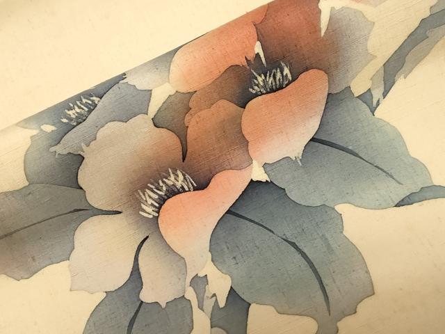 平和屋着物●九寸開き名古屋帯 作家物 ろうけつ染め 草花文 正絹 逸品 CABA2237dy
