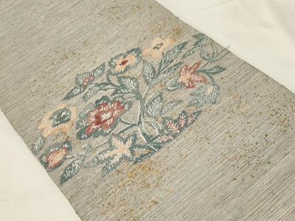 平和屋着物●八寸名古屋帯　紬地　草花文　金彩　正絹　逸品　CABA2249dy