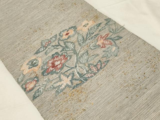 平和屋着物●八寸名古屋帯　紬地　草花文　金彩　正絹　逸品　CABA2249dy