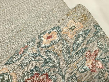 平和屋着物●八寸名古屋帯　紬地　草花文　金彩　正絹　逸品　CABA2249dy