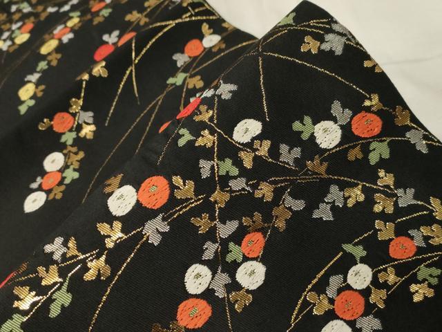 平和屋着物●アンティーク　大正ロマン　九寸名古屋帯　唐織　唐獅子　雪輪花文　黒地　金銀糸　正絹　逸品　DABD0633op 平和屋着物○アンティーク 大正ロマン 九寸名古屋帯 唐織 唐獅子 雪輪