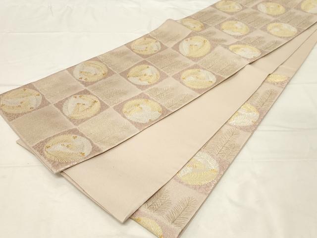 平和屋着物●六通柄袋帯 市松松葉文 金銀糸 正絹 逸品CABA2273dy