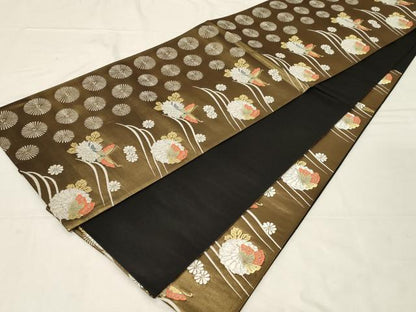 平和屋着物●西陣 六通柄袋帯 花蝶文 金銀糸 引箔 正絹 逸品 CABA2274dy
