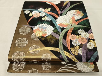 平和屋着物●西陣 六通柄袋帯 花蝶文 金銀糸 引箔 正絹 逸品 CABA2274dy