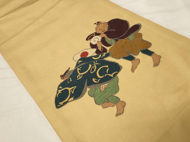 平和屋着物●太鼓柄袋帯 すくい織 人物文 金糸 三越扱い 正絹 逸品 CABA2285dy