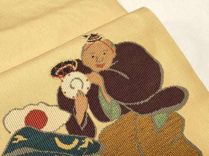 平和屋着物●太鼓柄袋帯 すくい織 人物文 金糸 三越扱い 正絹 逸品 CABA2285dy