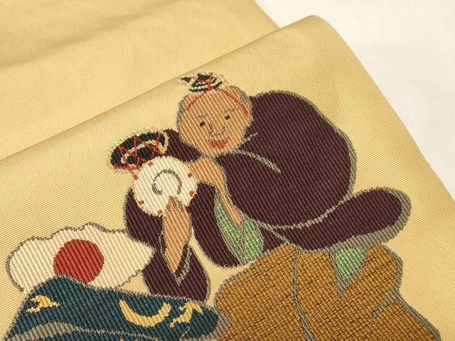 平和屋着物●太鼓柄袋帯 すくい織 人物文 金糸 三越扱い 正絹 逸品 CABA2285dy