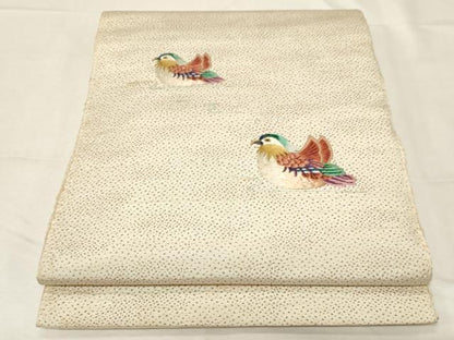 平和屋着物●太鼓柄袋帯　紬地　刺繍　流水鴛鴦文　金糸　正絹　逸品　CABA2286dy