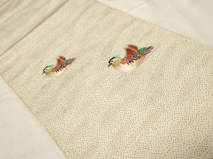 平和屋着物●太鼓柄袋帯　紬地　刺繍　流水鴛鴦文　金糸　正絹　逸品　CABA2286dy