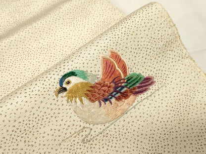 平和屋着物●太鼓柄袋帯　紬地　刺繍　流水鴛鴦文　金糸　正絹　逸品　CABA2286dy