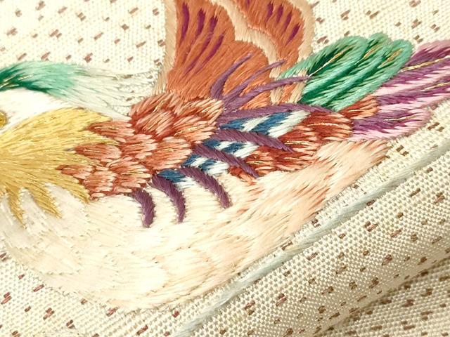 平和屋着物●太鼓柄袋帯　紬地　刺繍　流水鴛鴦文　金糸　正絹　逸品　CABA2286dy