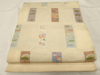 平和屋着物●太鼓柄袋帯 唐織 短冊草花文 金銀糸 正絹 逸品 CABA2299dy