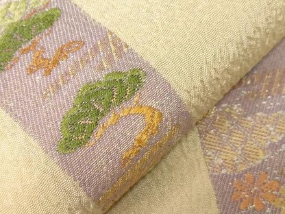 平和屋着物●太鼓柄袋帯 唐織 短冊草花文 金銀糸 正絹 逸品 CABA2299dy