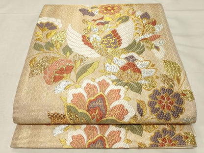 平和屋着物●六通柄袋帯 更紗花鳥文 金銀糸 正絹 逸品 CABA2300dy