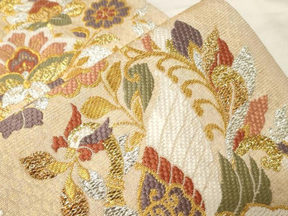 平和屋着物●六通柄袋帯 更紗花鳥文 金銀糸 正絹 逸品 CABA2300dy