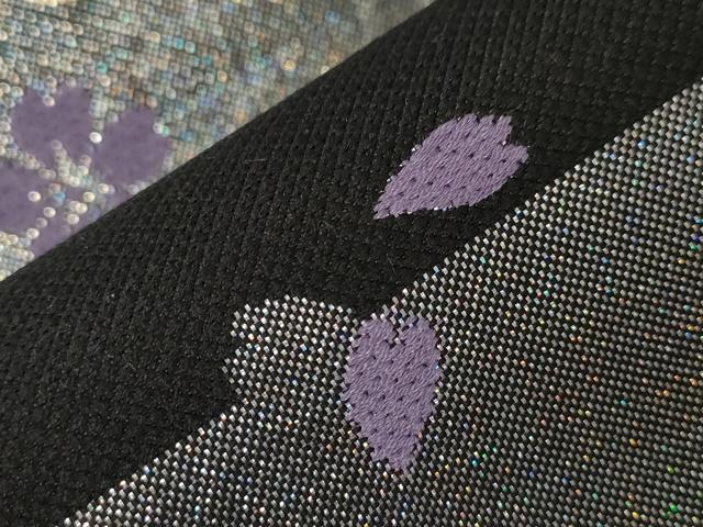 平和屋着物●六通柄袋帯 市松舞桜文 黒地 金銀糸 正絹 逸品 未使用 CABA2305dy