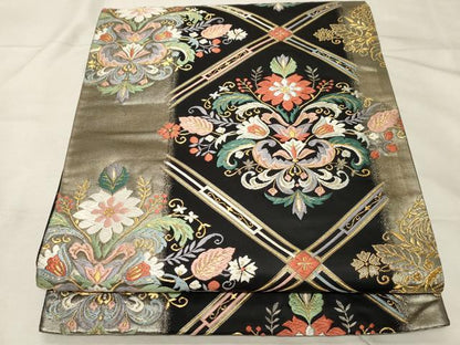 平和屋着物●六通柄袋帯　唐織　草花文　金銀糸　引箔　正絹　逸品　CABA2311dy