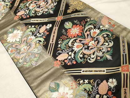 平和屋着物●六通柄袋帯　唐織　草花文　金銀糸　引箔　正絹　逸品　CABA2311dy
