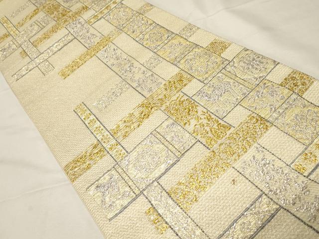 平和屋着物●六通柄袋帯　幾何学花文　金銀糸　正絹　逸品　CABA2312dy