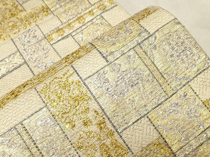 平和屋着物●六通柄袋帯　幾何学花文　金銀糸　正絹　逸品　CABA2312dy
