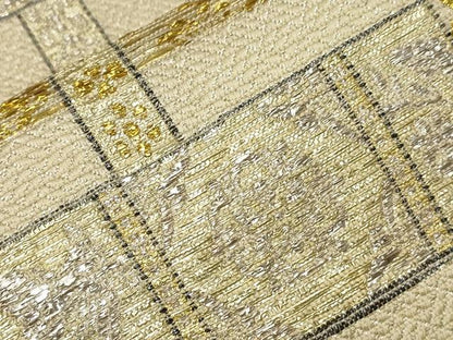 平和屋着物●六通柄袋帯　幾何学花文　金銀糸　正絹　逸品　CABA2312dy