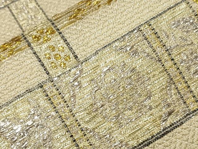 平和屋着物●六通柄袋帯　幾何学花文　金銀糸　正絹　逸品　CABA2312dy