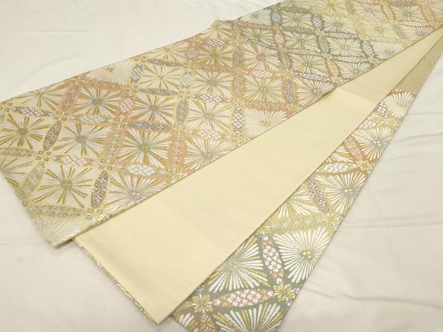 平和屋着物●六通柄袋帯 唐織 七宝花文 金糸 正絹 逸品 CABA2339dy