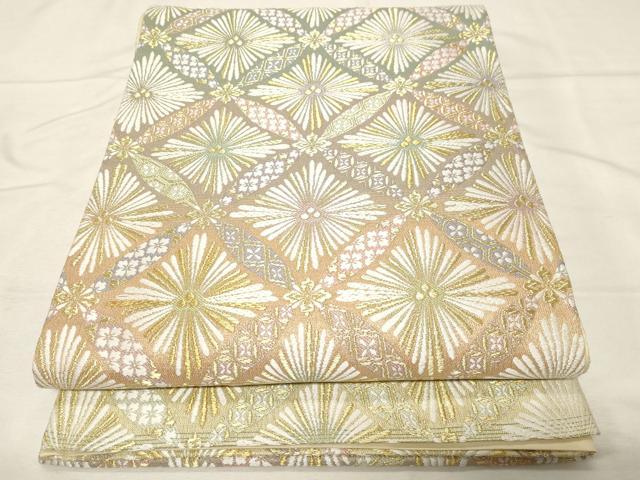 平和屋着物●六通柄袋帯 唐織 七宝花文 金糸 正絹 逸品 CABA2339dy