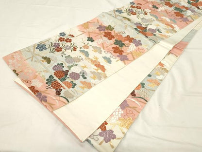 平和屋着物●六通柄袋帯　唐織　葡萄蔦の葉文　金糸　正絹　逸品　CABA2346dy