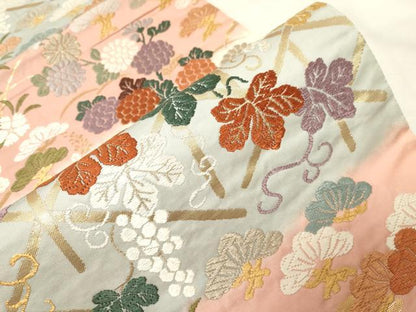 平和屋着物●六通柄袋帯　唐織　葡萄蔦の葉文　金糸　正絹　逸品　CABA2346dy