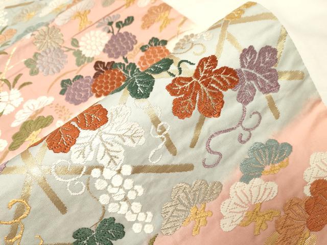 平和屋着物●六通柄袋帯　唐織　葡萄蔦の葉文　金糸　正絹　逸品　CABA2346dy