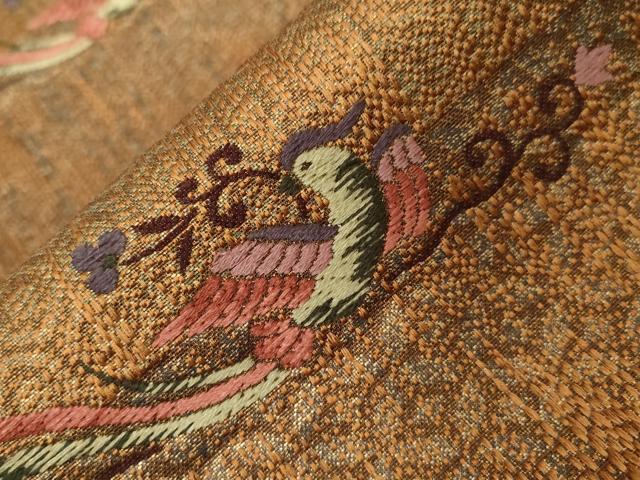 平和屋着物●本場筑前博多織　八寸名古屋帯　刺繍　花鳥文　正絹　逸品　CABA2362dy