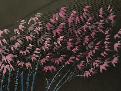 平和屋着物●塩瀬 九寸名古屋帯 手描き 笹竹文 黒地 正絹 逸品 CABA2372dy