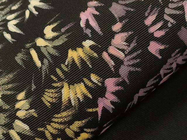 平和屋着物●塩瀬 九寸名古屋帯 手描き 笹竹文 黒地 正絹 逸品 CABA2372dy