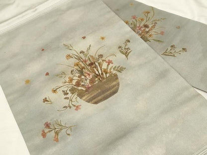 平和屋着物●九寸名古屋帯　花香織　陶器花文　引箔　正絹　逸品　CABA2376dy