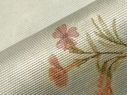 平和屋着物●九寸名古屋帯　花香織　陶器花文　引箔　正絹　逸品　CABA2376dy