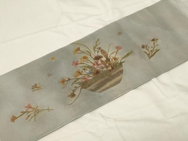 平和屋着物●九寸名古屋帯　花香織　陶器花文　引箔　正絹　逸品　CABA2376dy