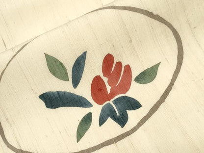 平和屋着物▽スリーシーズン 九寸名古屋帯 生紬 型染め 草花丸文 正絹 逸品 CABA2377dy