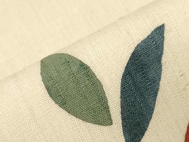 平和屋着物▽スリーシーズン 九寸名古屋帯 生紬 型染め 草花丸文 正絹 逸品 CABA2377dy
