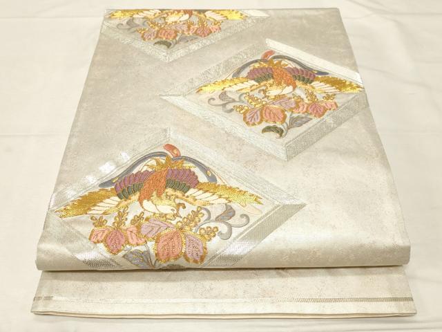 平和屋着物▼六通柄袋帯　駒刺繍　鳳凰舞蝶文　金銀糸　引箔　正絹　逸品　CABA2398dy