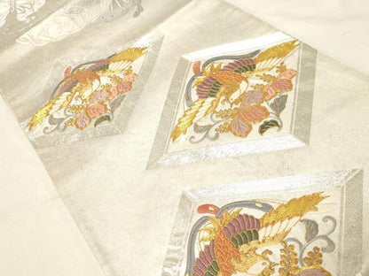 平和屋着物▼六通柄袋帯　駒刺繍　鳳凰舞蝶文　金銀糸　引箔　正絹　逸品　CABA2398dy