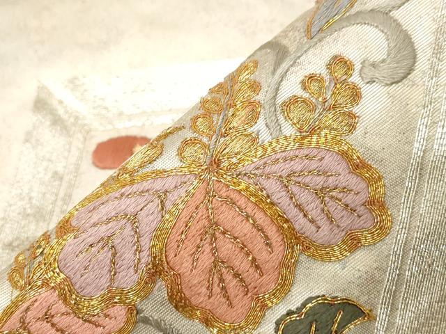 平和屋着物▼六通柄袋帯　駒刺繍　鳳凰舞蝶文　金銀糸　引箔　正絹　逸品　CABA2398dy
